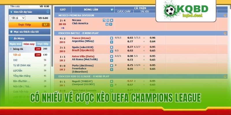 Có nhiều vé cược kèo UEFA Champions League